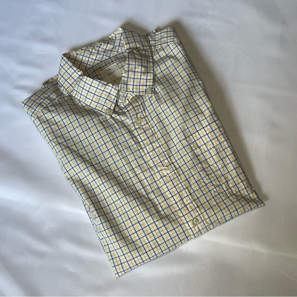 NWOT GAP Men's Checkered Yellow and Blue Long Sleeve Button Down Shirt Sz L
